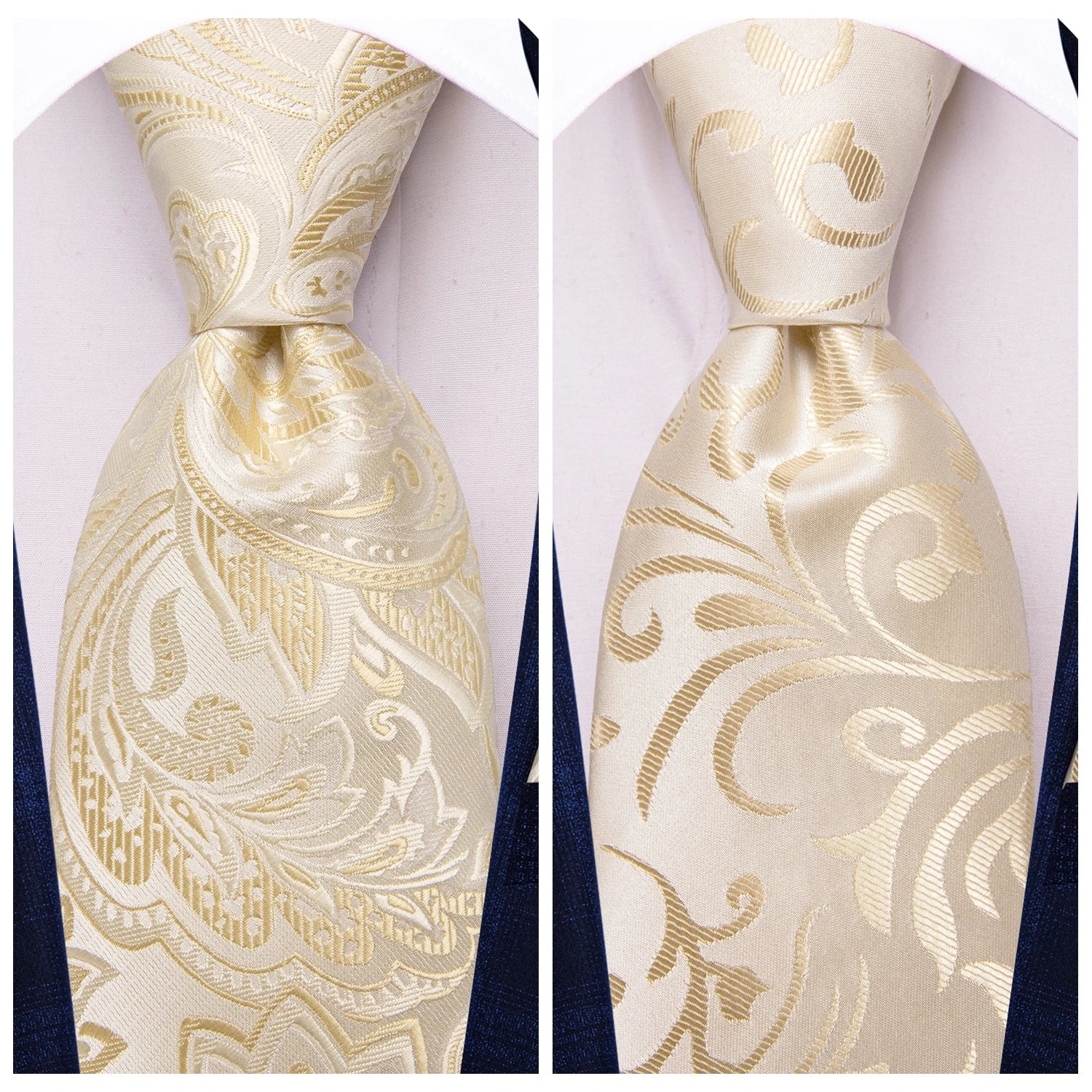 Hi-Tie Floral Champagne Ivory Mens Elegant Necktie - ATSProducts