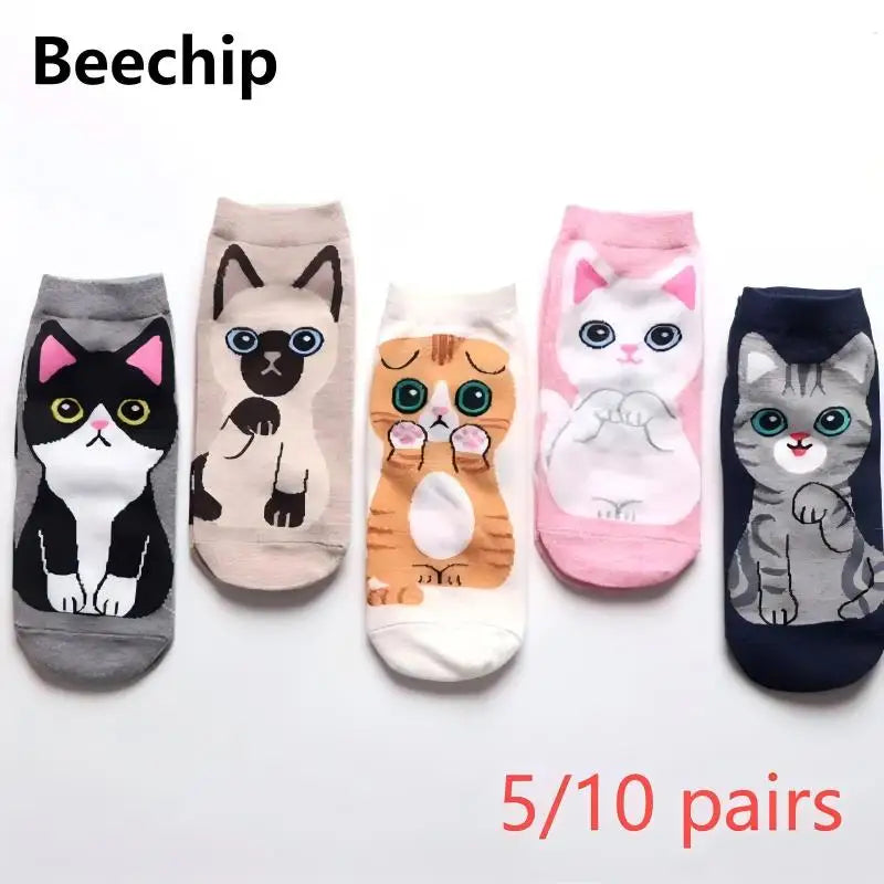 5/10 Pairs Cartoon Cat Ankle Socks - ATSProducts
