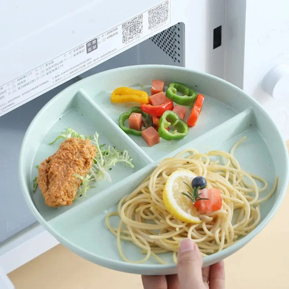 Three-Compartments Divided Plate Eco-Friendly Wheat Straw Reusable Children Dishes Anti-fall Plastic Kitchen Dinnerware Plates - ATSProducts