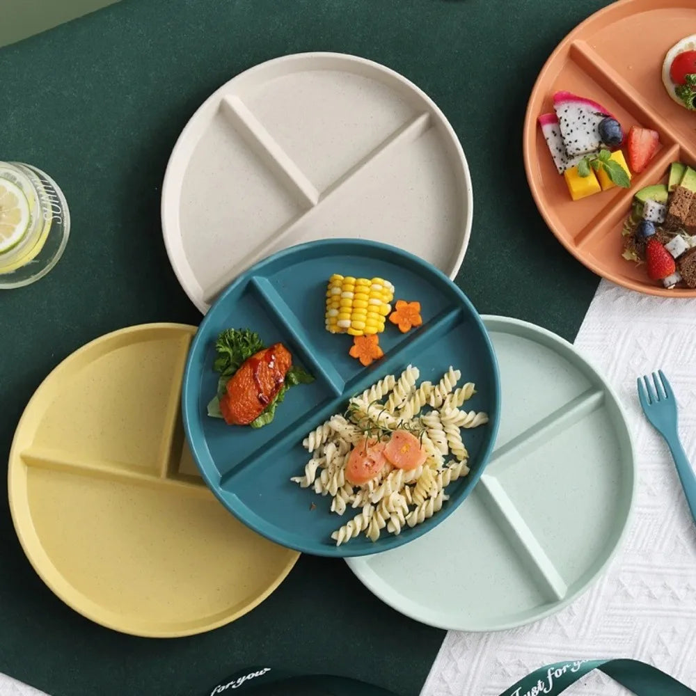 Three-Compartments Divided Plate Eco-Friendly Wheat Straw Reusable Children Dishes Anti-fall Plastic Kitchen Dinnerware Plates - ATSProducts