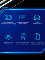 One-in-five Car Charger With Retractable cable, Built-In Retractable Cable