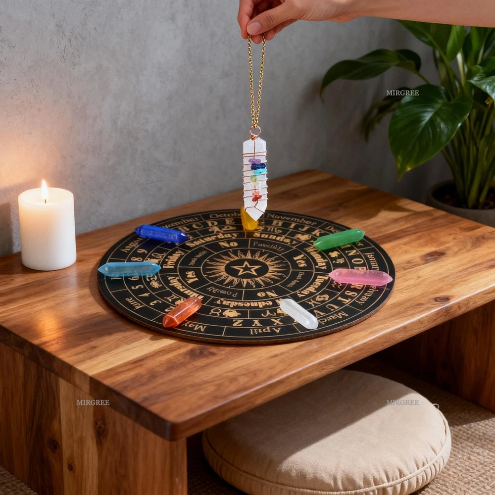 9pc 7-Chakra Crystal Column Set includes Divination Board and Spirit Pendulum - ATSProducts