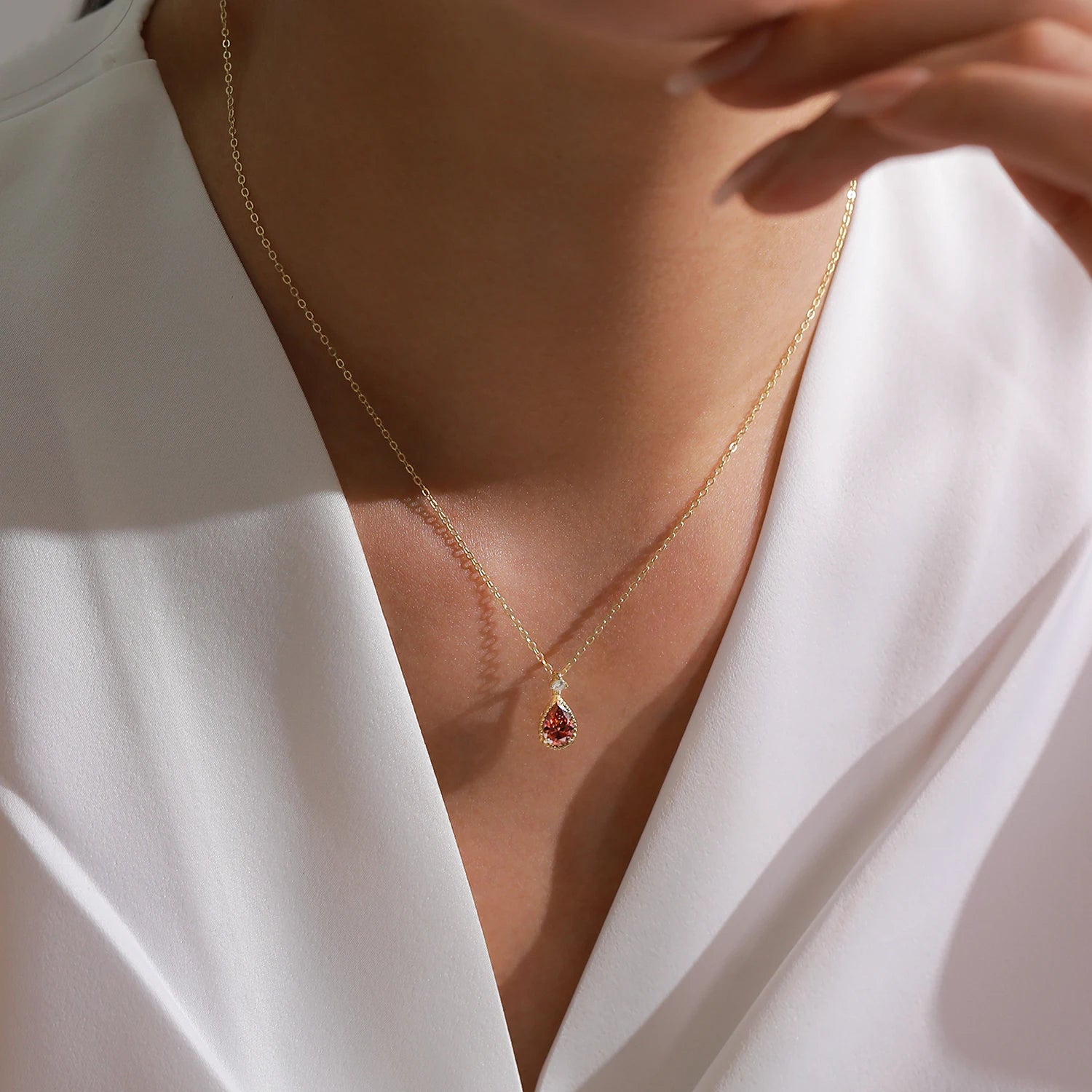 Ailmay 925 Sterling Silver Rhodolite Water Droplet Necklace - ATSProducts