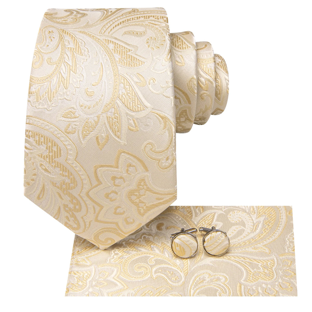Hi-Tie Floral Champagne Ivory Mens Elegant Necktie - ATSProducts