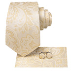 Hi-Tie Floral Champagne Ivory Mens Elegant Necktie - ATSProducts