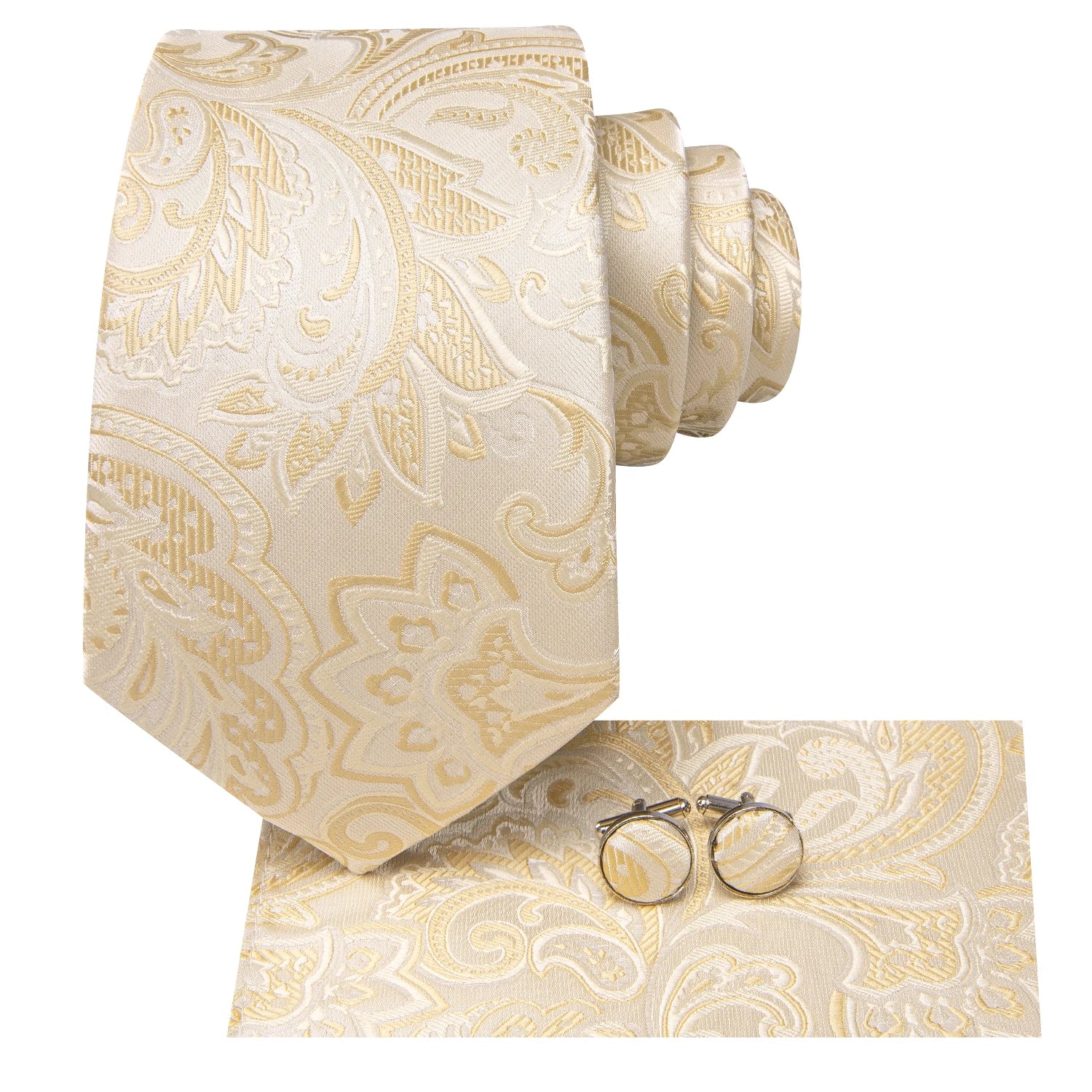 Hi-Tie Floral Champagne Ivory Mens Elegant Necktie - ATSProducts