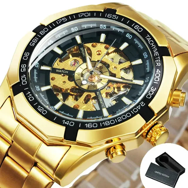 Skeleton Watch Luminous Hands Mechanical Watches Stainless Steel - ATSProducts