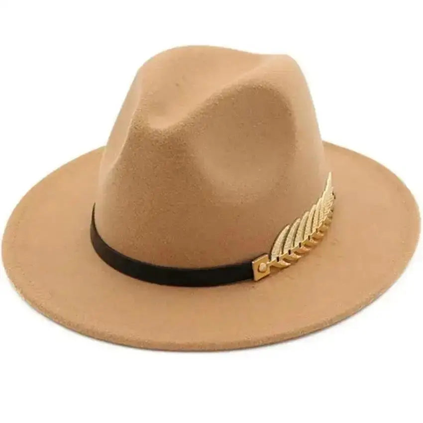 Wool Fedora With Golden Feather Accent - ATSProducts