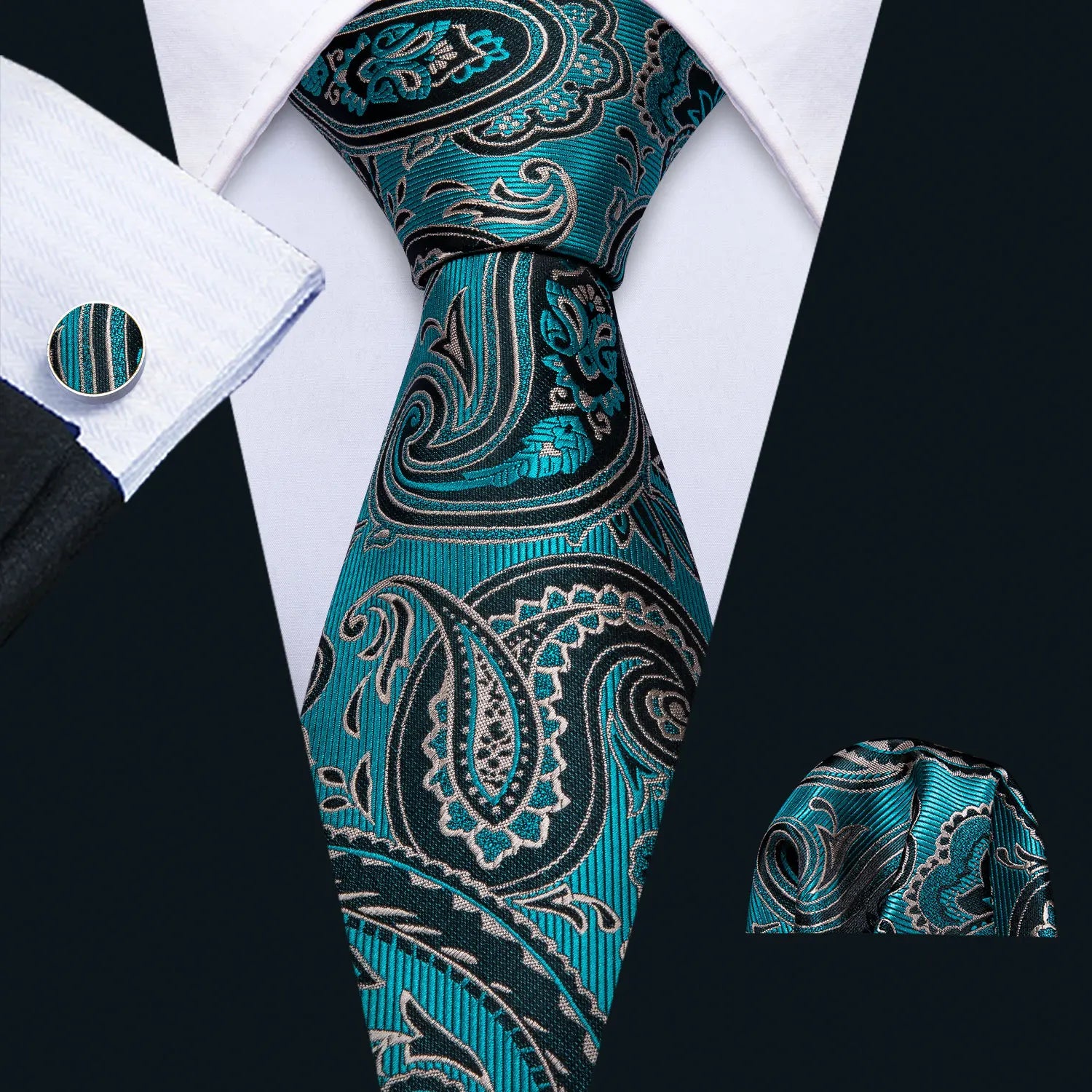 Barry.Wang Necktie Gravat Handkerchief Cufflinks Set - ATSProducts