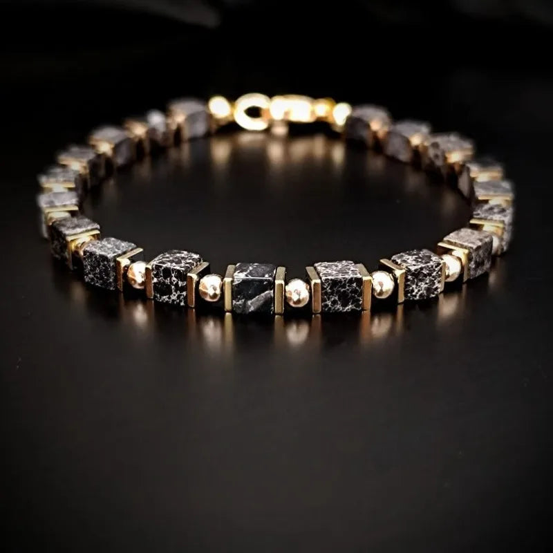 Black Tourmaline & Gold Geometric Handcrafted Bracelet - ATSProducts