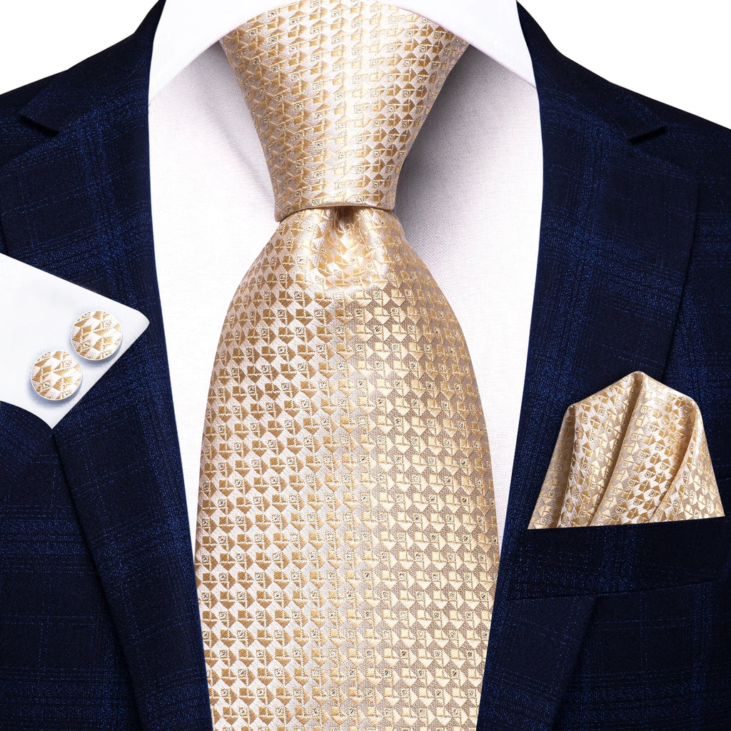 Hi-Tie Floral Champagne Ivory Mens Elegant Necktie - ATSProducts