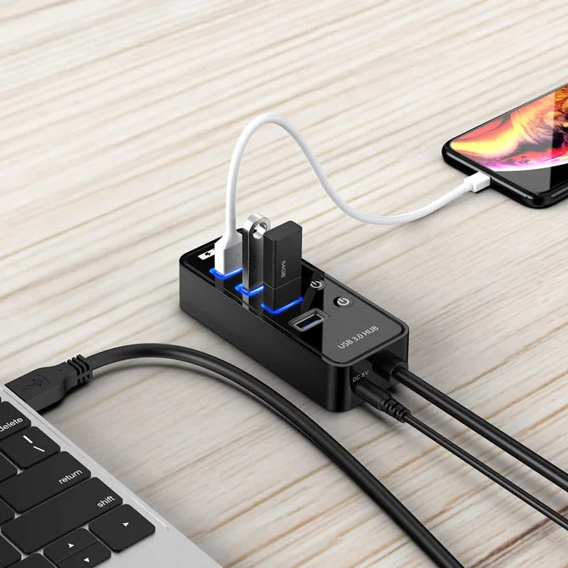 USB HUB 4 Port 3.0 Smart Phone Charge With Power Adapter - ATSProducts