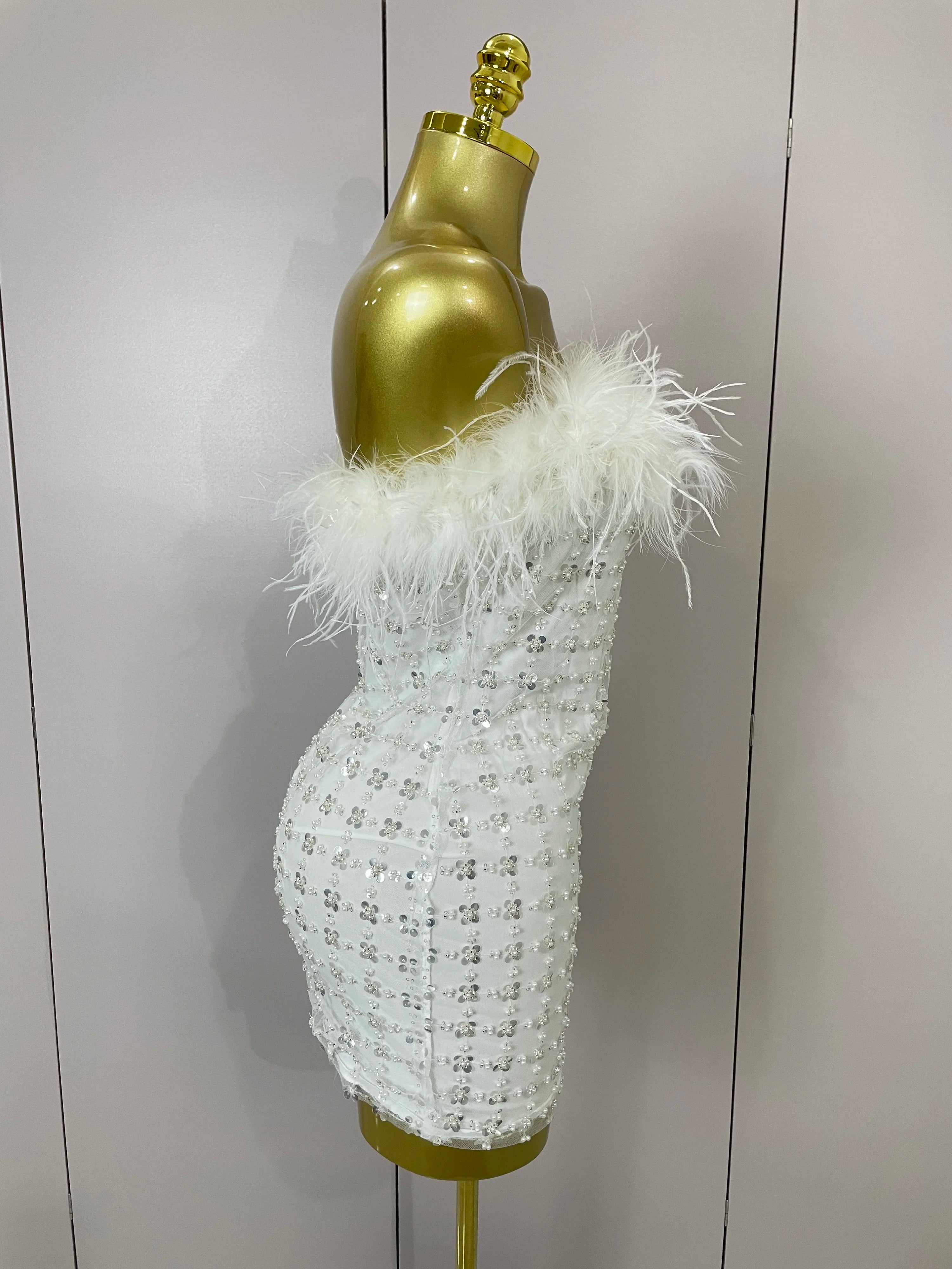 VIIZREL Feather Sequins Strapless Bodycon Mini Dress - ATSProducts