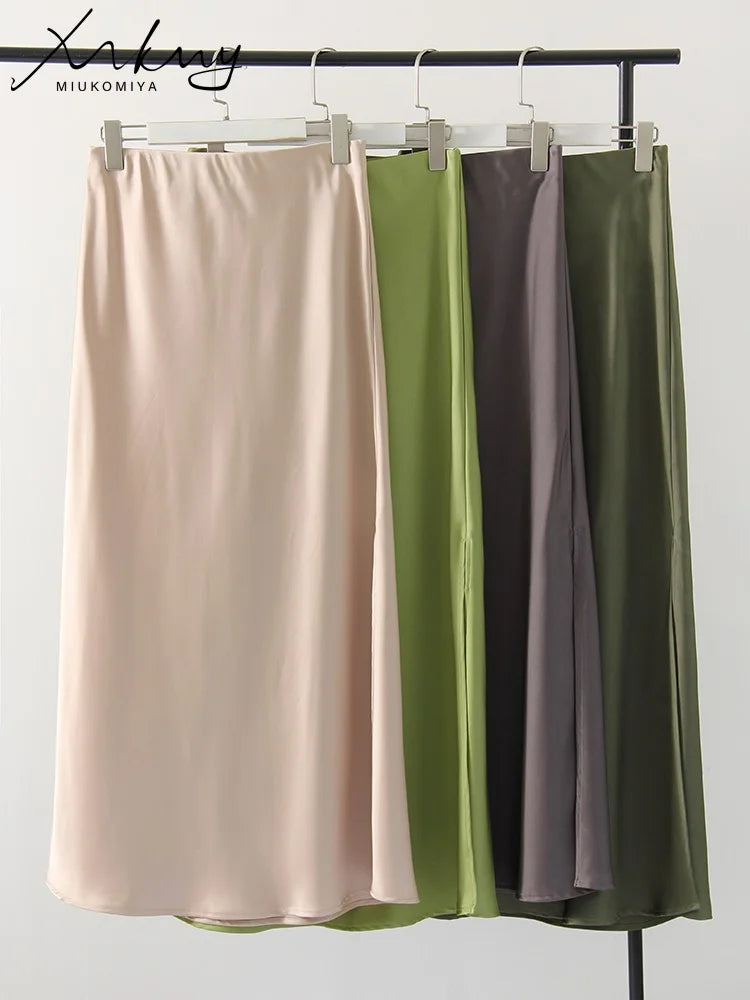 MiuKoMiYa Long Satin Skirt - ATSProducts