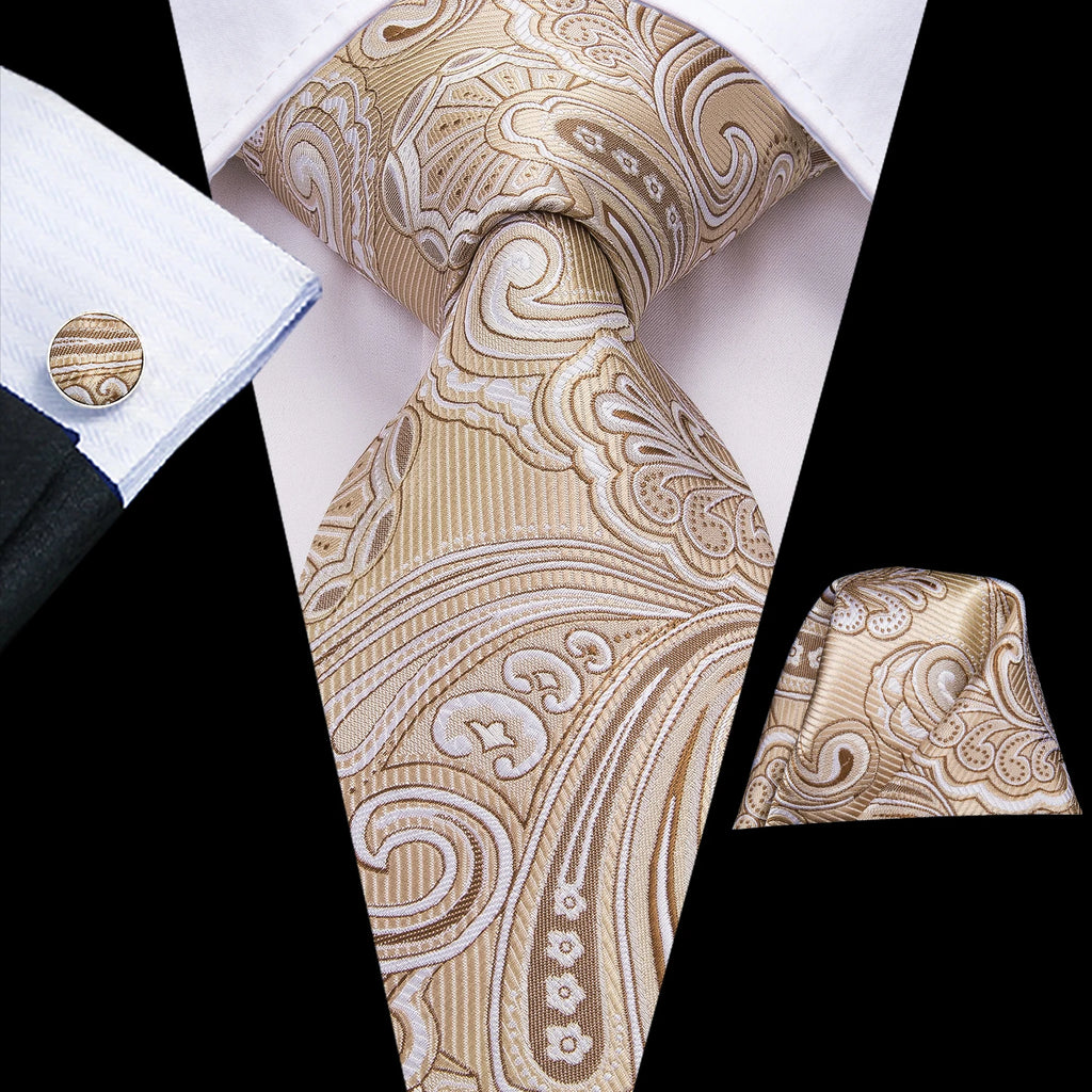 Hi-Tie Floral Champagne Ivory Mens Elegant Necktie - ATSProducts