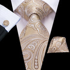 Hi-Tie Floral Champagne Ivory Mens Elegant Necktie - ATSProducts