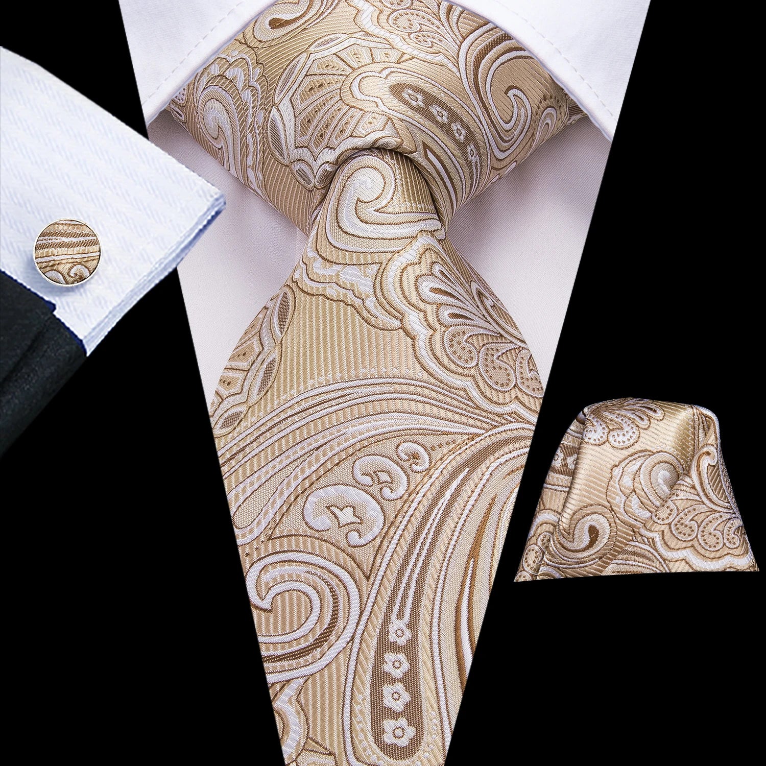 Hi-Tie Floral Champagne Ivory Mens Elegant Necktie - ATSProducts