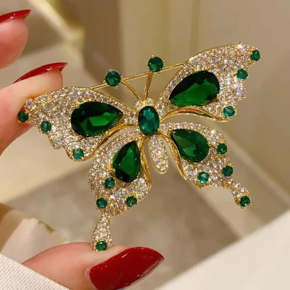 Emerald & Crystal Butterfly Brooches - ATSProducts