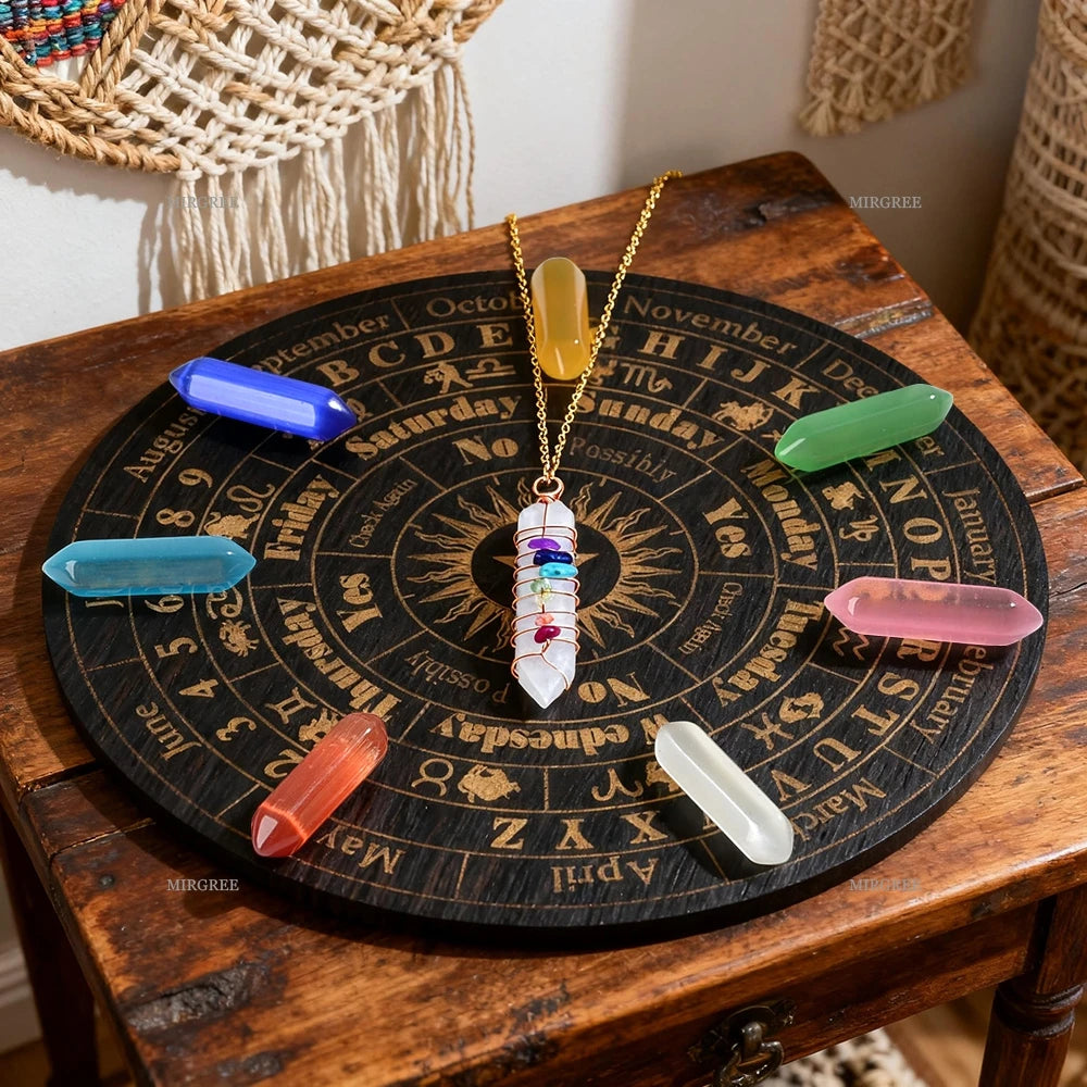 9pc 7-Chakra Crystal Column Set includes Divination Board and Spirit Pendulum - ATSProducts