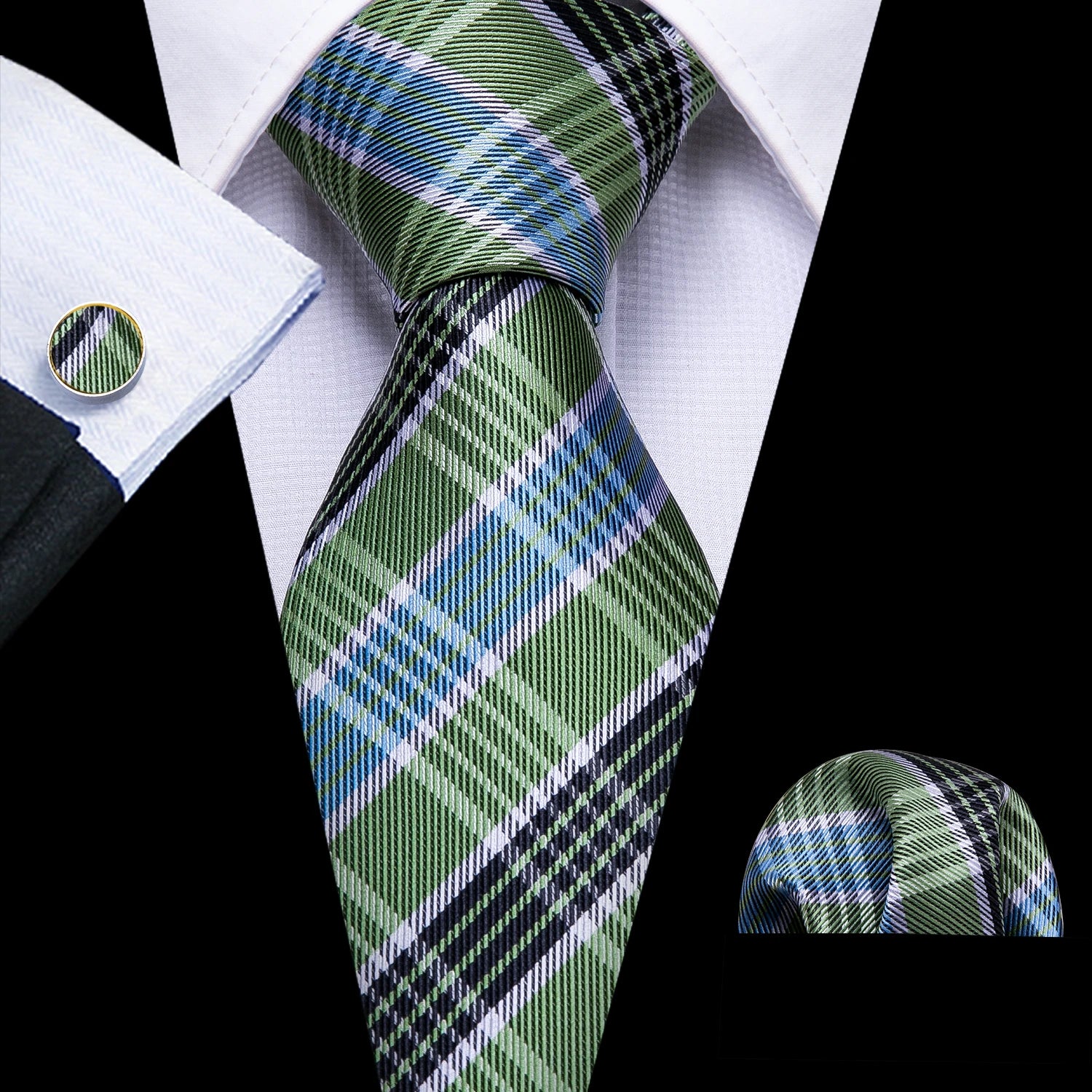 Barry.Wang Necktie Gravat Handkerchief Cufflinks Set - ATSProducts