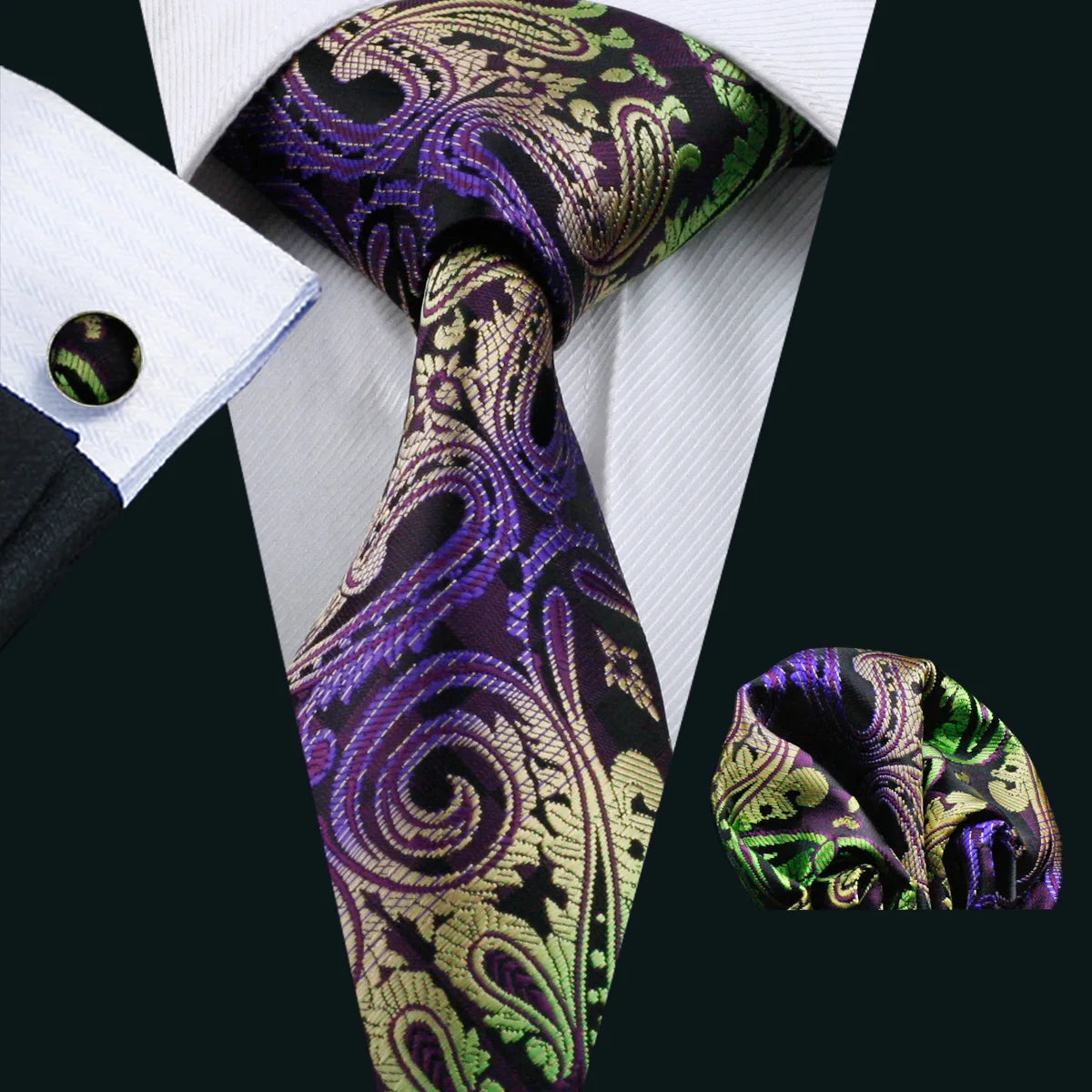 Barry.Wang Necktie Gravat Handkerchief Cufflinks Set - ATSProducts