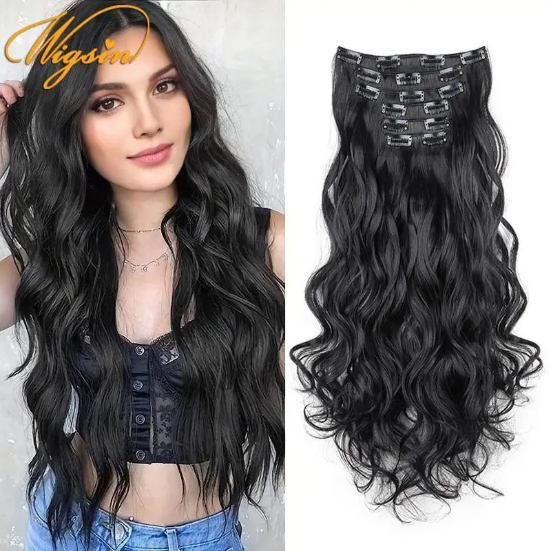 WIGSIN Synthetic 24Inch Long Curly 16 Clip Hair Extension - ATSProducts