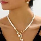 Faux Pearl Necklace & Geometric Pearl Earrings Set - ATSProducts