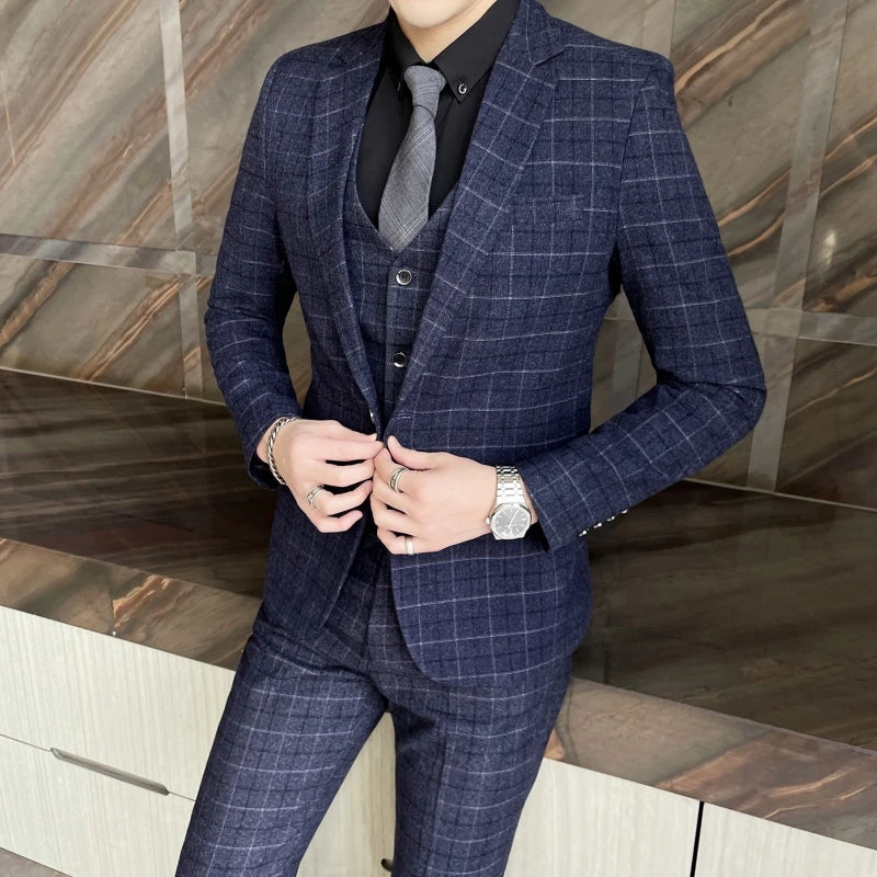 Single Breasted Plaid Pattern Suit - ATSProducts
