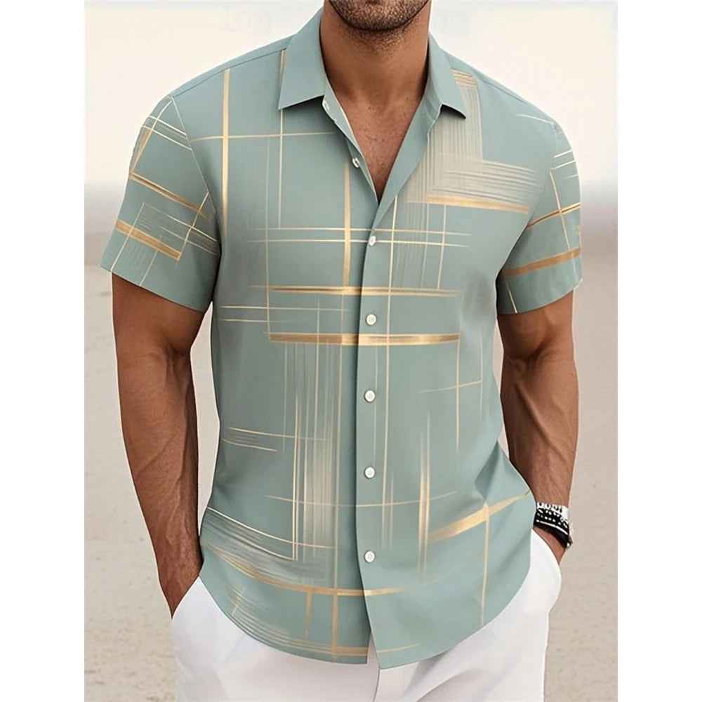 Geometric Plaid Button Shirt - ATSProducts