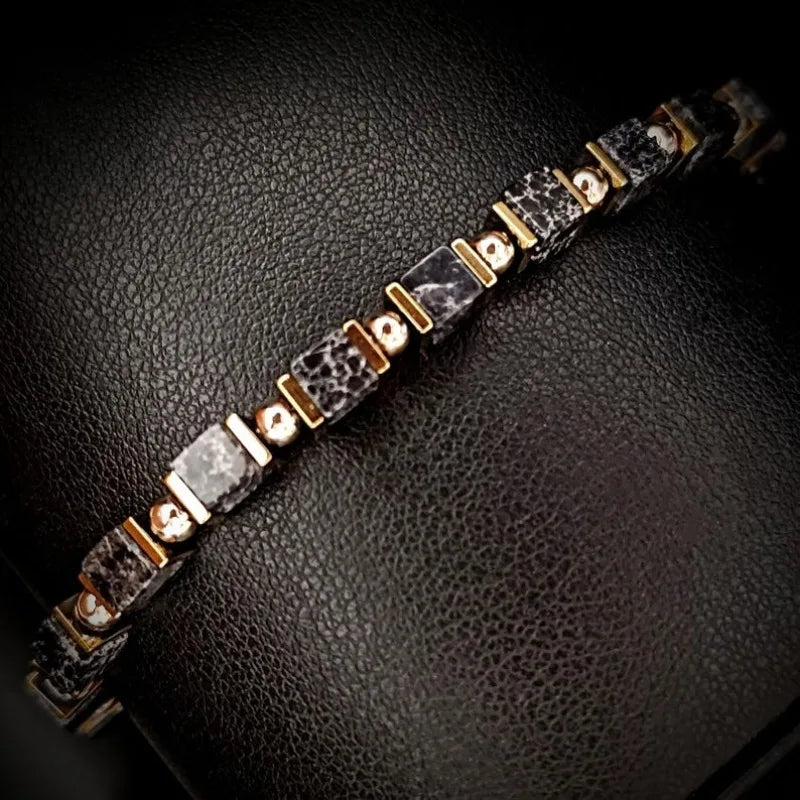 Black Tourmaline & Gold Geometric Handcrafted Bracelet - ATSProducts