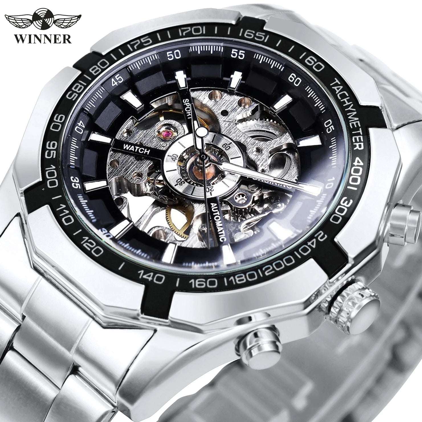 Skeleton Watch Luminous Hands Mechanical Watches Stainless Steel - ATSProducts