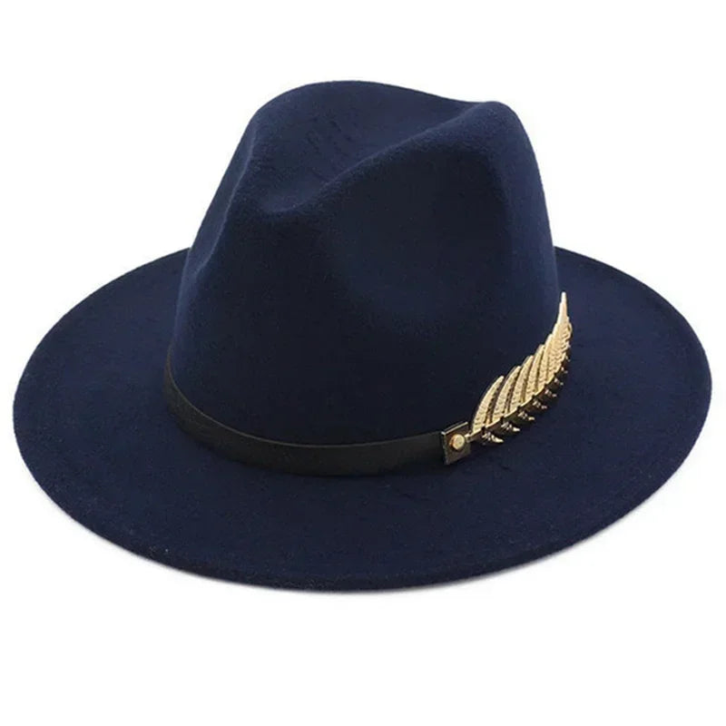 Wool Fedora With Golden Feather Accent - ATSProducts
