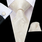 Hi-Tie Floral Champagne Ivory Mens Elegant Necktie - ATSProducts