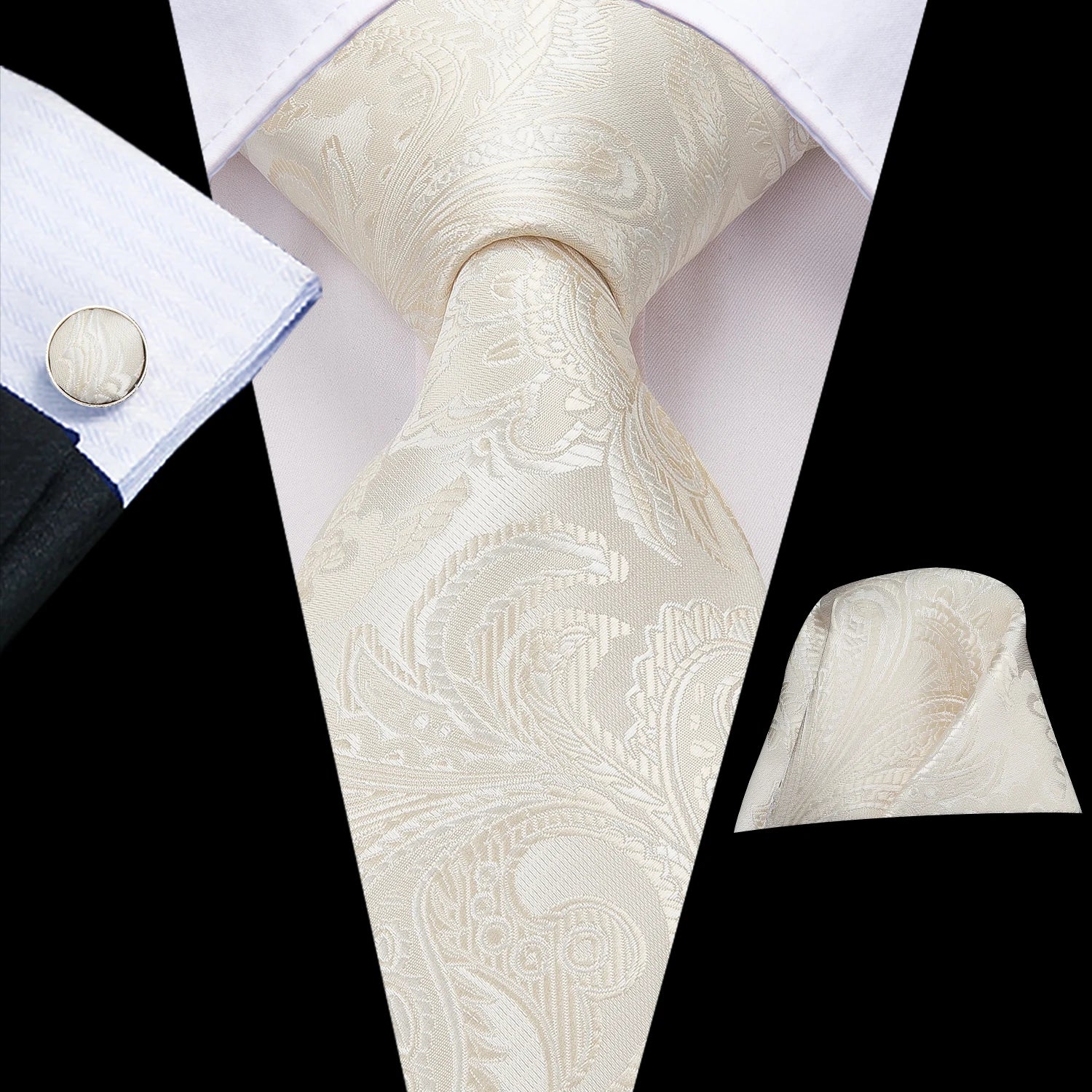 Hi-Tie Floral Champagne Ivory Mens Elegant Necktie - ATSProducts