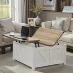 Redlife Farmhouse 34.6" Coffee Table w/ Storage Lift Top Square Ottoman with  Charging Station - ATSProducts