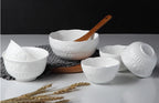 4/5/6inch, white embossed porcelain salad bowls - ATSProducts