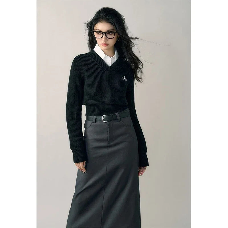 Harajuku Cropped V-Neck Sweater - ATSProducts