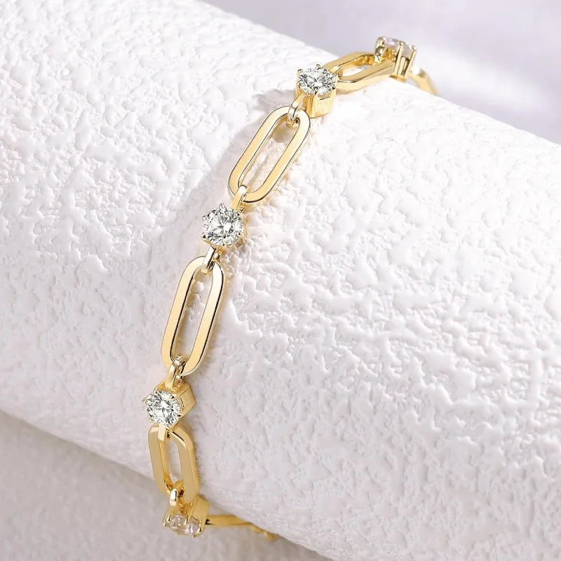 14K Gold Plated  Cubic Zirconia Paperclip Chain Bracelet - ATSProducts