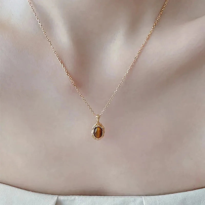 VENTFILLE Sterling Silver Golden Tiger Eye Stone Necklace - ATSProducts