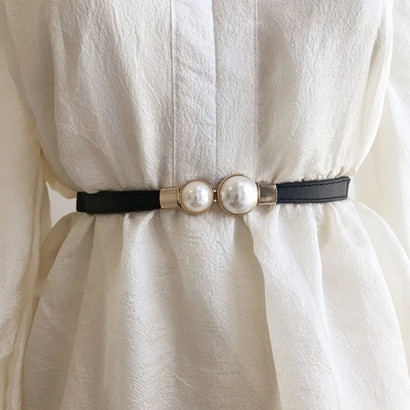 Elegant Double Pearls Buckle Elastic Belt - ATSProducts