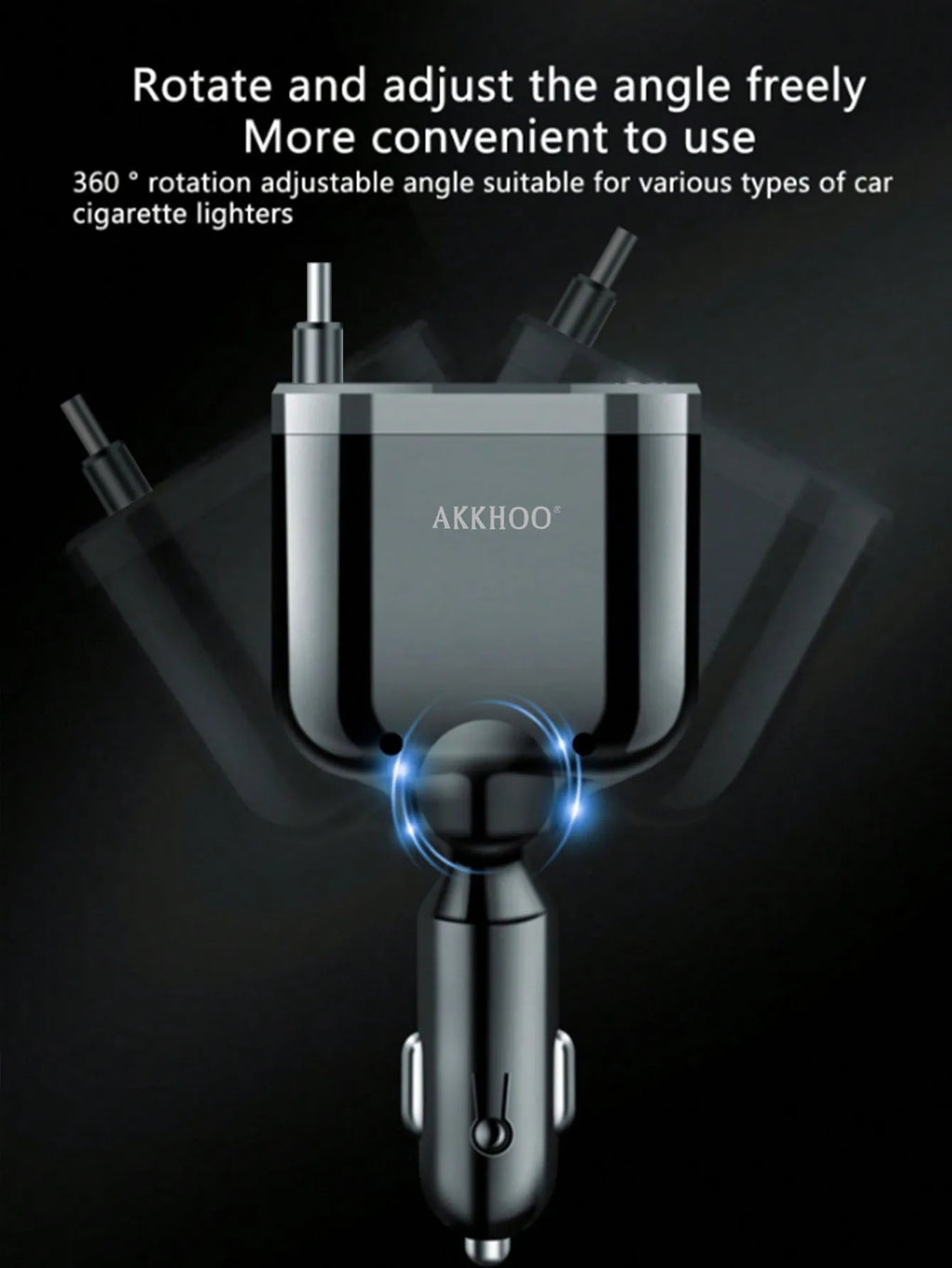 One-in-five Car Charger With Retractable cable, Built-In Retractable Cable