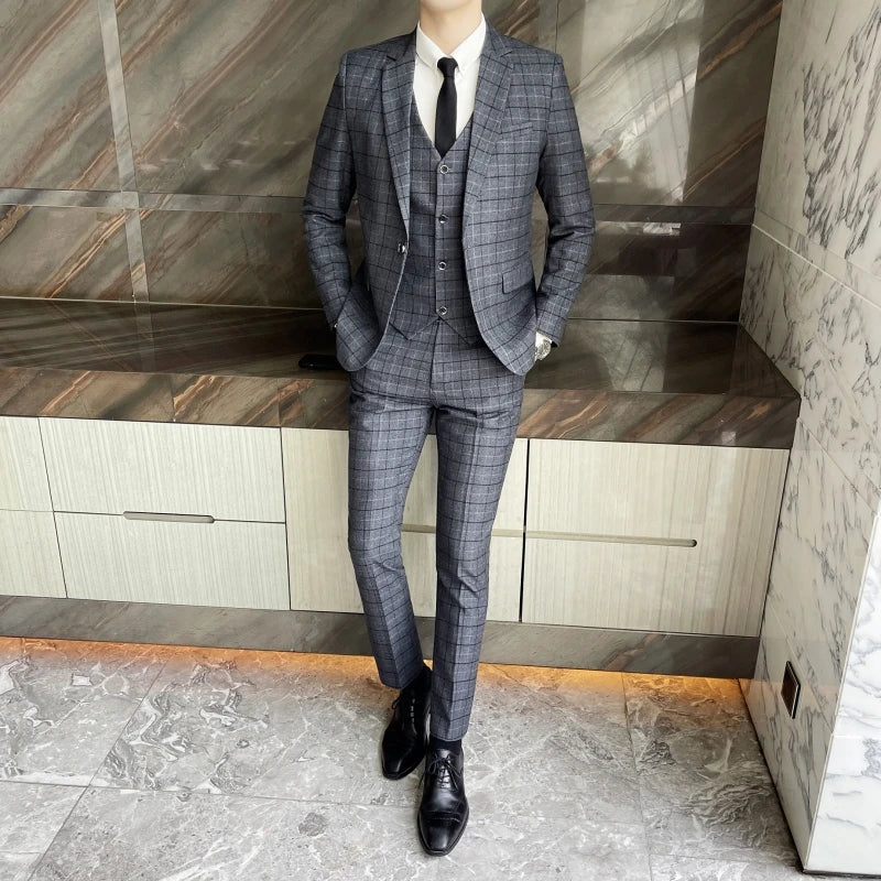 Single Breasted Plaid Pattern Suit - ATSProducts