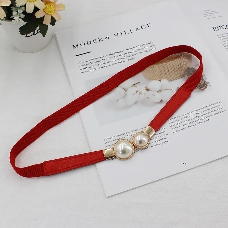 Elegant Double Pearls Buckle Elastic Belt - ATSProducts