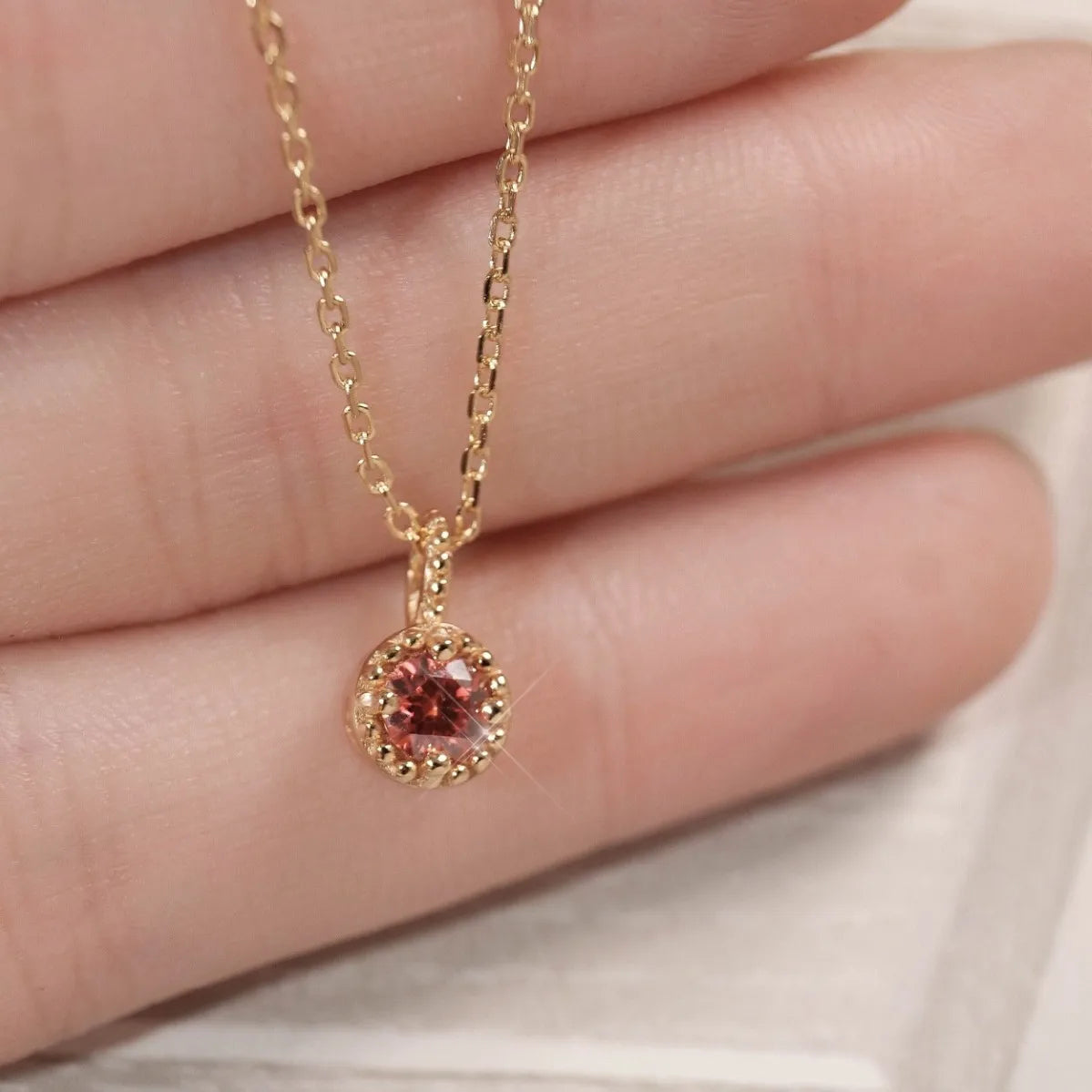 18K Gold Red Zircon Pendant Necklace - ATSProducts