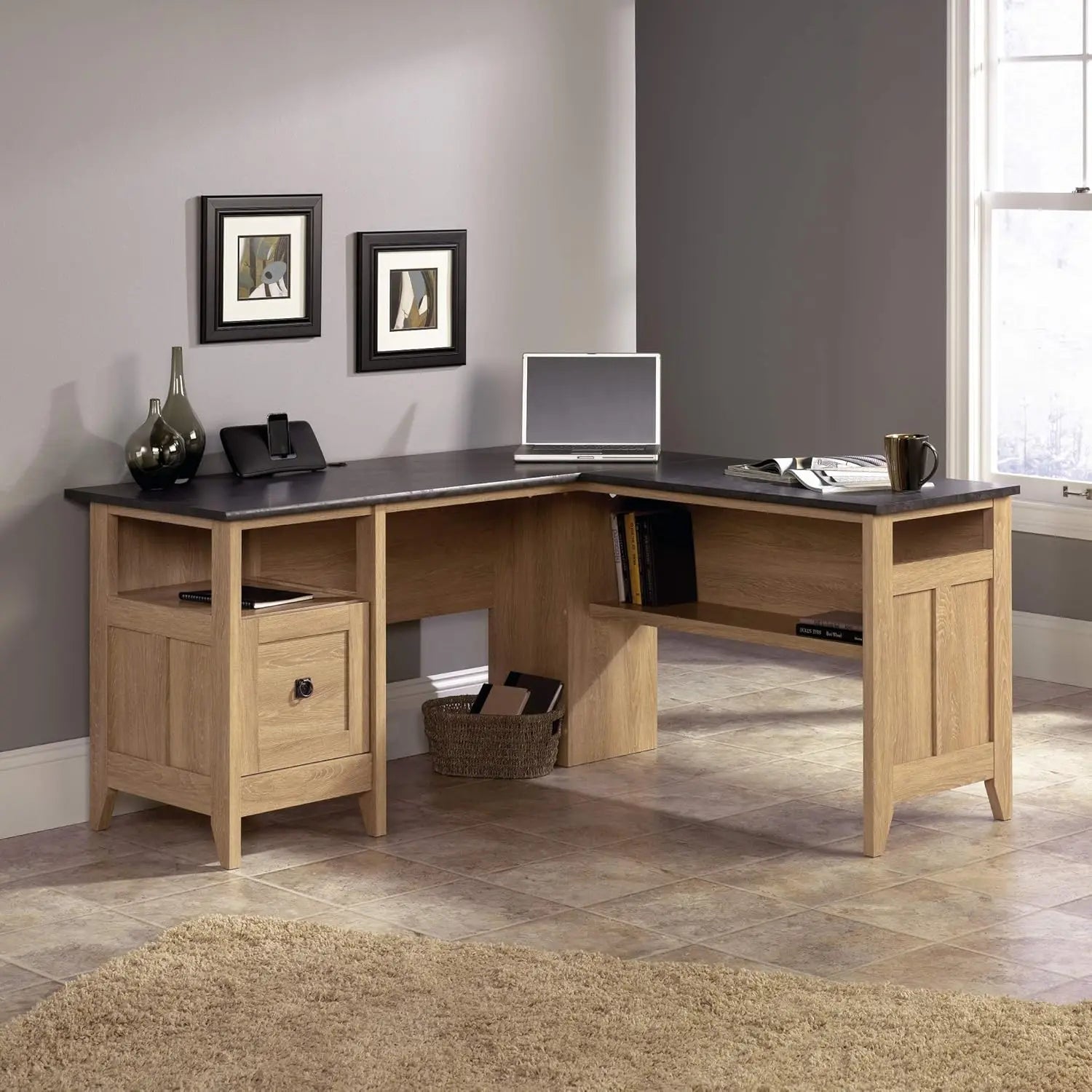 Oeing August Hill L-Shaped Desk Dover Oak Finish - ATSProducts