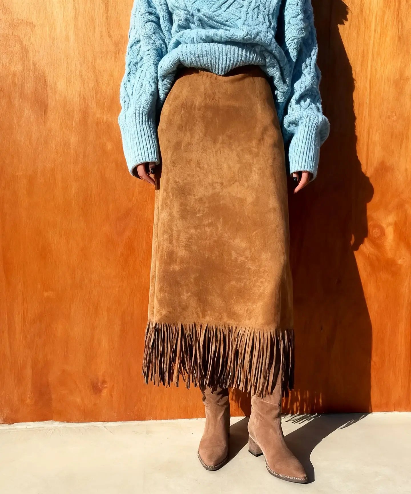 Fringed Long Suede Skirt - ATSProducts