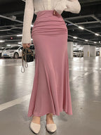 AossViao Korean Style High Waist Shirring Satin Skirt - ATSProducts