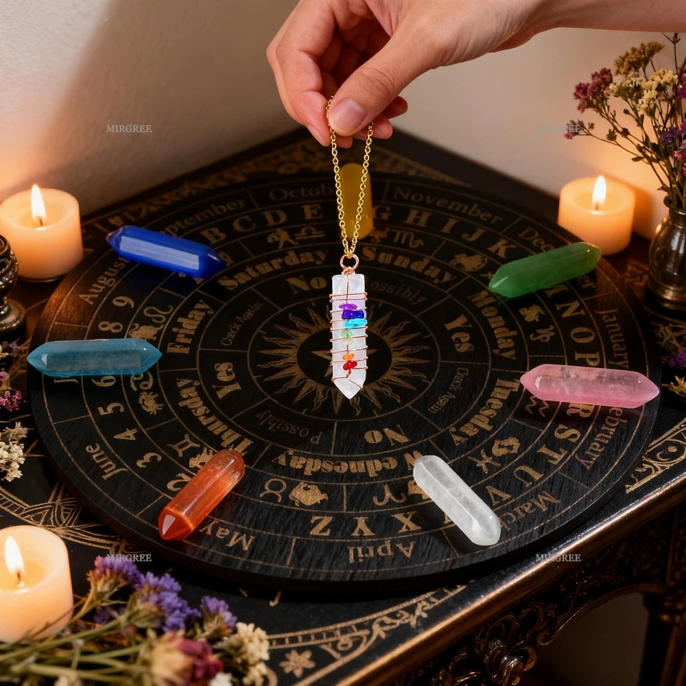 9pc 7-Chakra Crystal Column Set includes Divination Board and Spirit Pendulum - ATSProducts