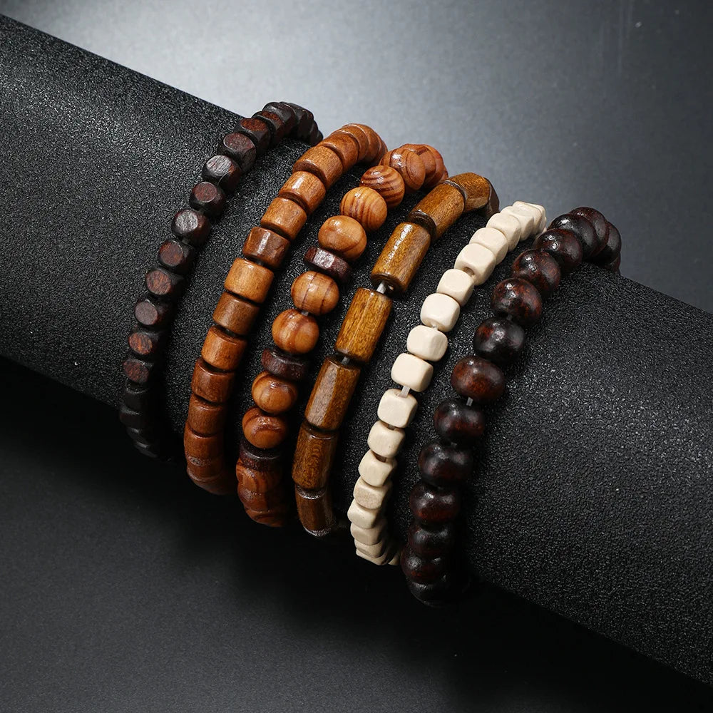 Multi-color Multi-layer  Wooden Beads Elastic Bracelet - ATSProducts