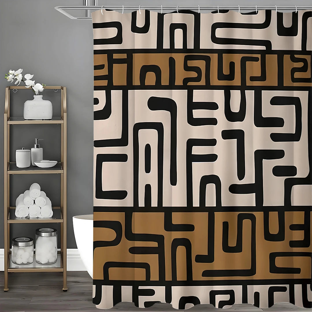 African Geometric Abstract Lines Vintage Kuba Ethnic Tribal Brown Shower Curtain - ATSProducts